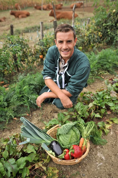 Portrait of smiling farmer in vegetable garden