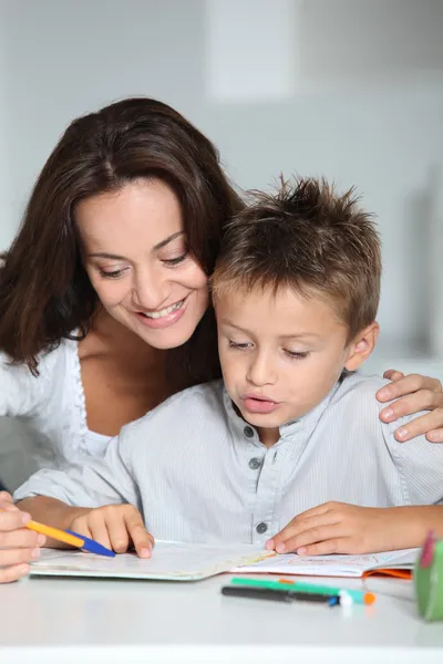 Mother and child doing homework