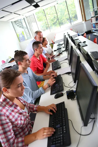 Young people in computing class