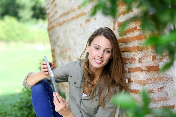 Girl connected on internet in country