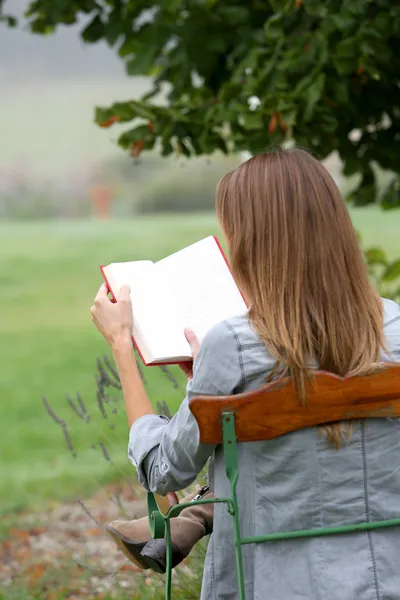 Woman reading book in nature