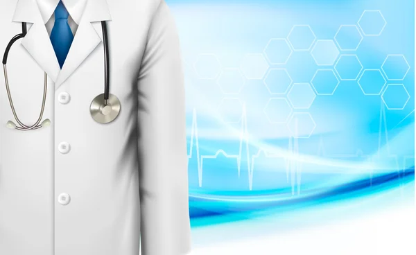 Medical background with a doctor's lab white coat and stethoscop
