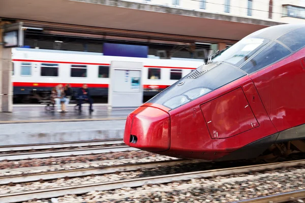 European high-speed train on railway station