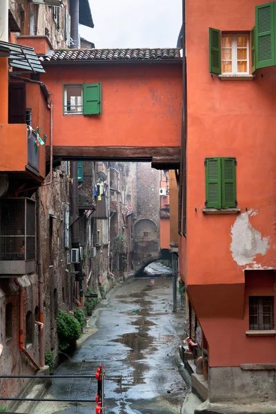 Window on urban canal on Via Piella, in Bologna