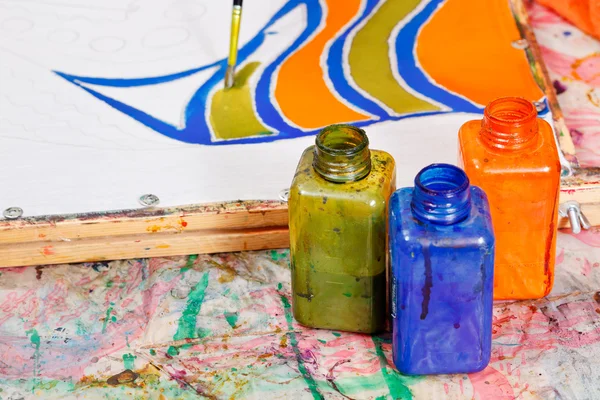 Painting and bottles with dyes