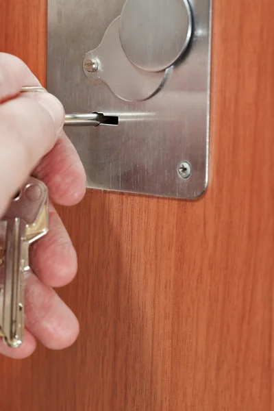Closing home door by bunch of keys
