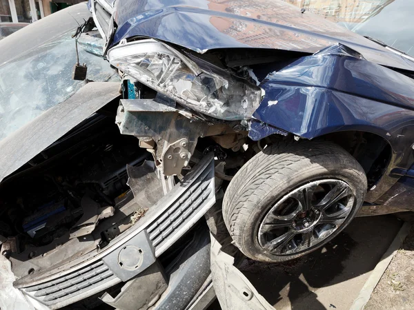 Two cars during road accident