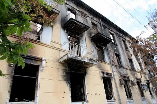 MARIUPOL, UKRAINE - MAY 19, 2014: building of the police Department after a fire.