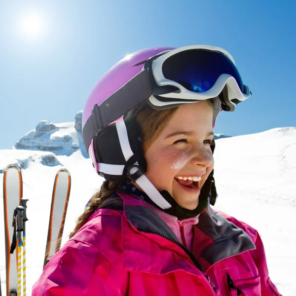 Skier, skiing, winter sport - portrait of happy girl skier