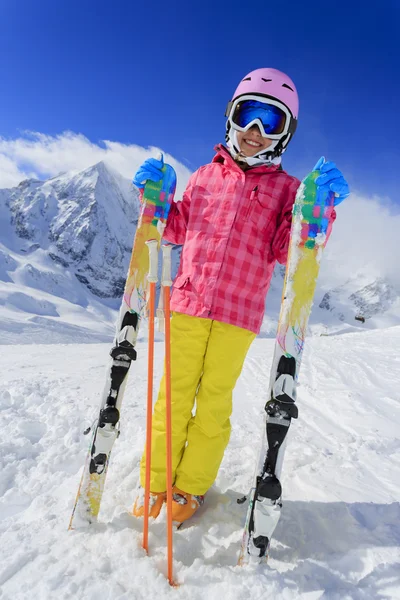 Skier, skiing, winter sport - portrait of happy girl skier