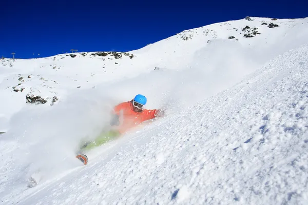 Ski, Skier, Freeride in fresh powder snow - man skiing downhill