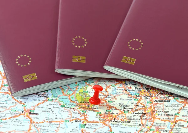 Schengen on the map marked with a red a pin