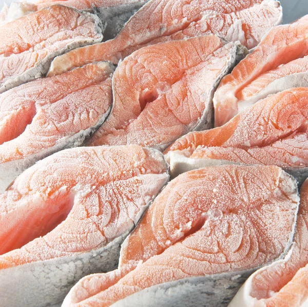 Frozen salmon steaks