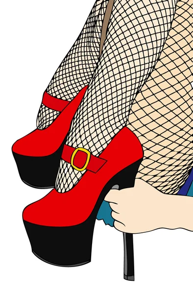 Fishnet stockings and high-heeled shoes