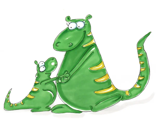 Humorous cartoon animals, dragons, dinosaurs