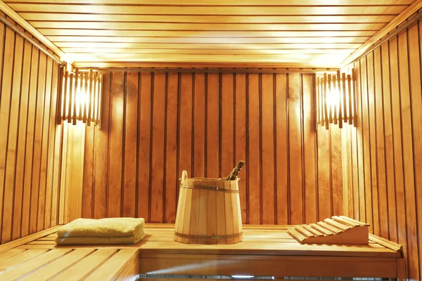 Interior of modern sauna cabin