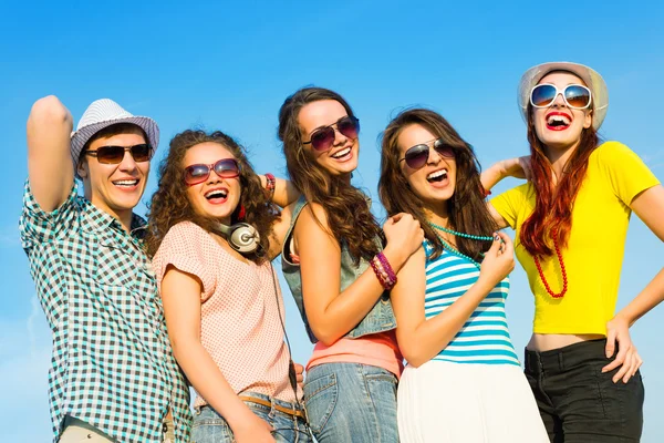 Young people wearing sunglasses and hat