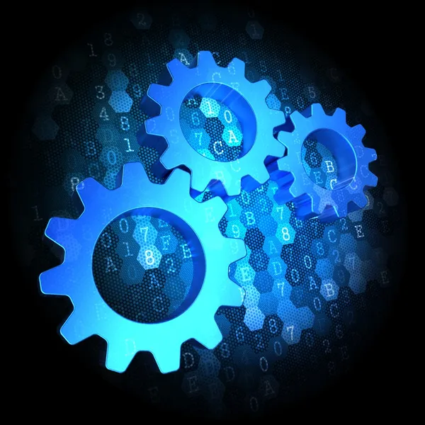 Cogwheel Gear Icon on Digital Background.