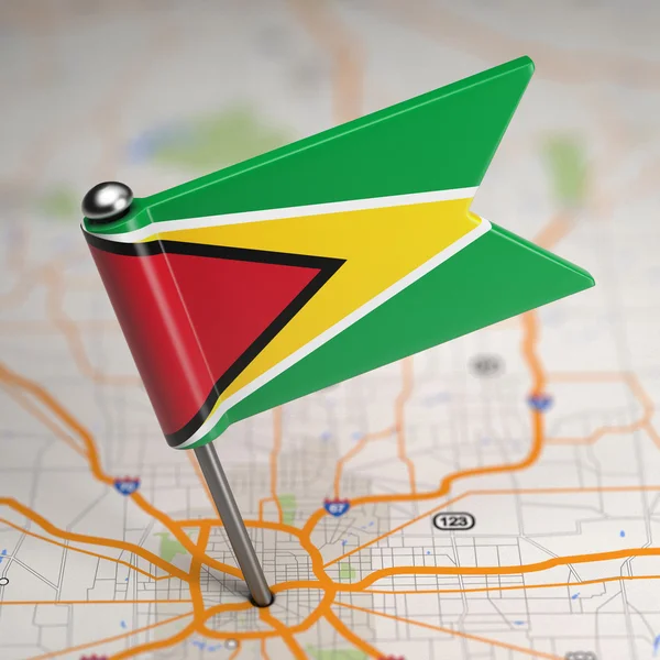 Guyana Small Flag on a Map Background.