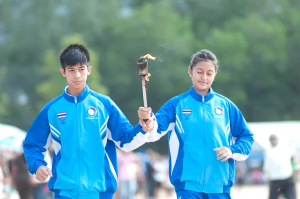 Unidentified Thai students in ceremony uniform during sport parade