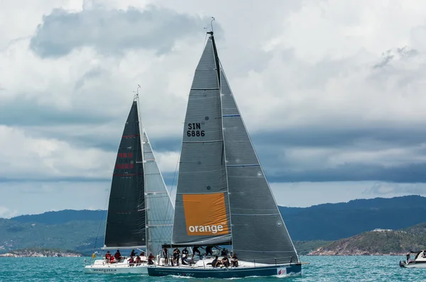 Racing yachts in a sea
