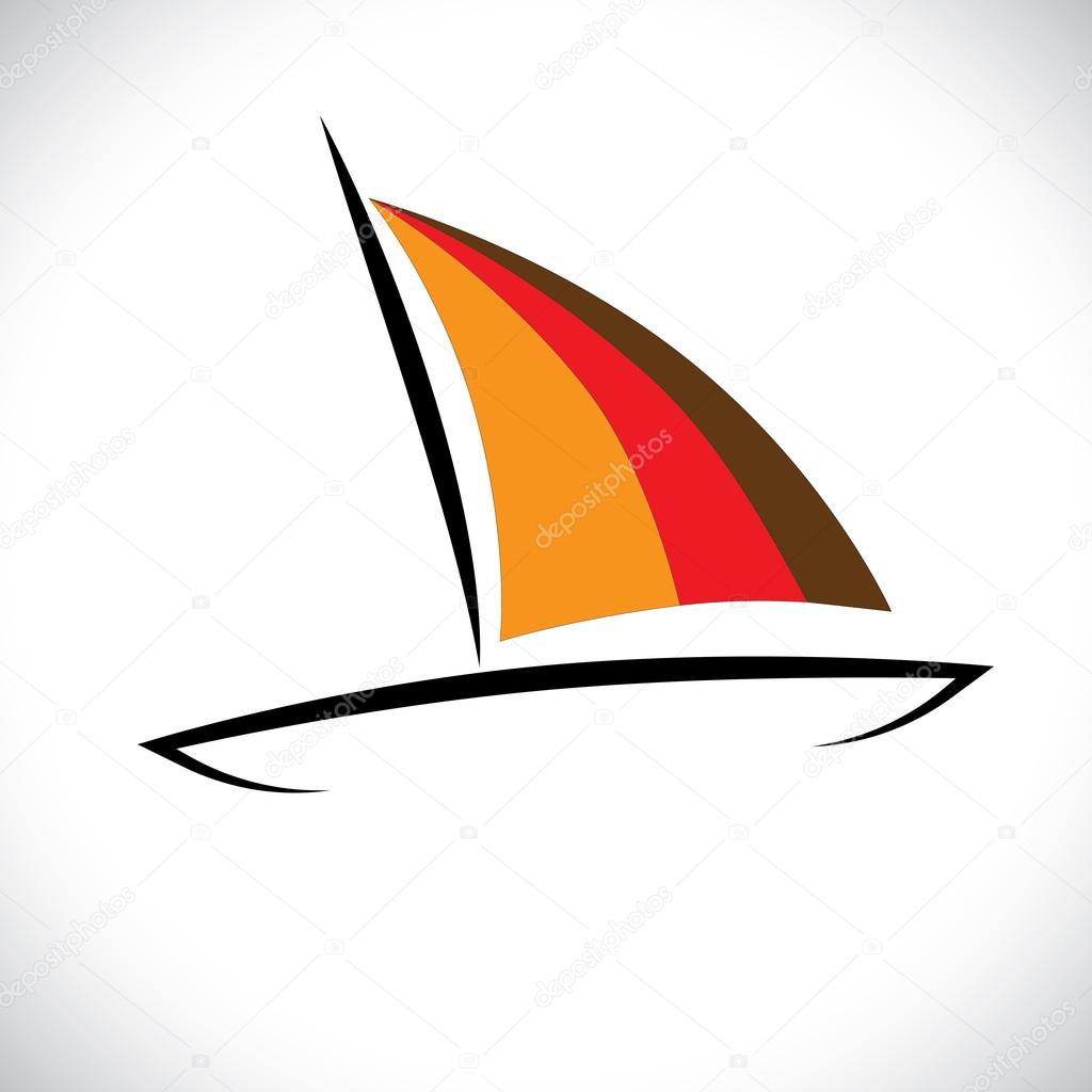 Colorful boat or canoe icon sailing in sea- vector graphic — Stock 