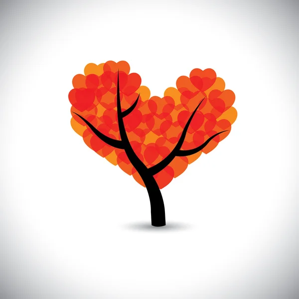 Tree with love shaped leaves forming a heart symbol - vector gra