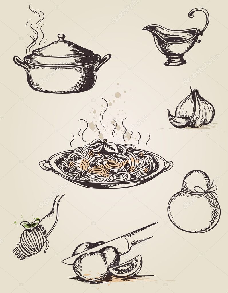 Vector Vintage Italian Pasta Restaurant Illustration Stock