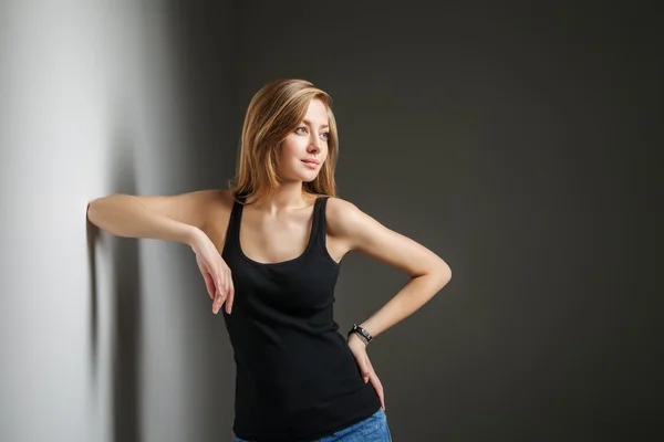 Beautiful young woman wearing black t-shirt