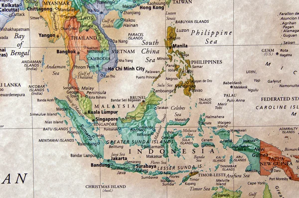 World map of Indonesia and surrounding countries