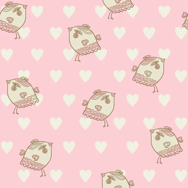 Seamless child pattern with birds on pink background