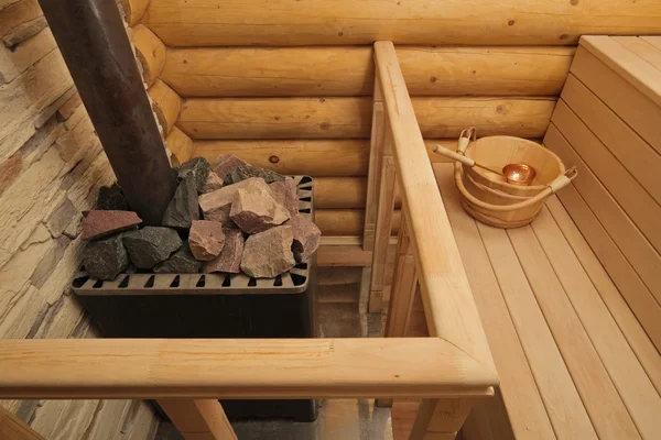 Wood-burning heater in sauna