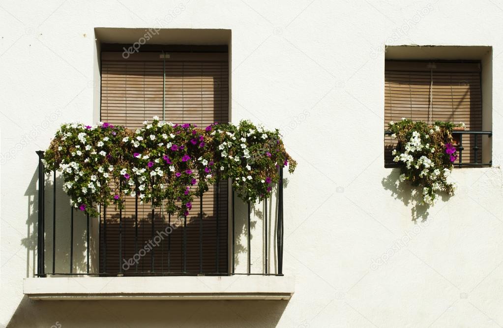 Classic balcony with flowers . stock photo colourbox.