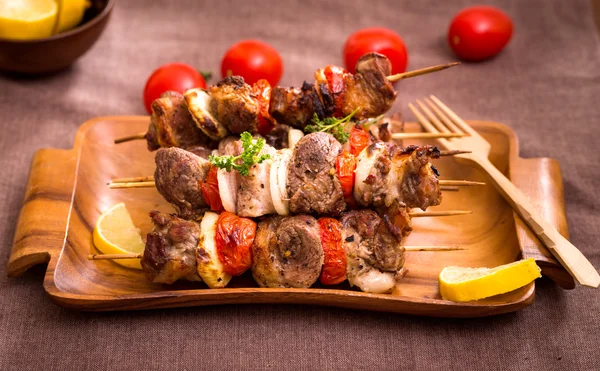 Barbecue meat on skewers