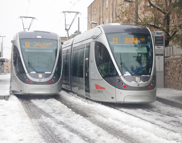 Light rail jammed in the snow