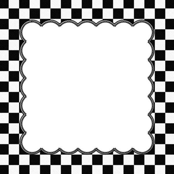 Black and White Checkered Frame with Embroidery Background