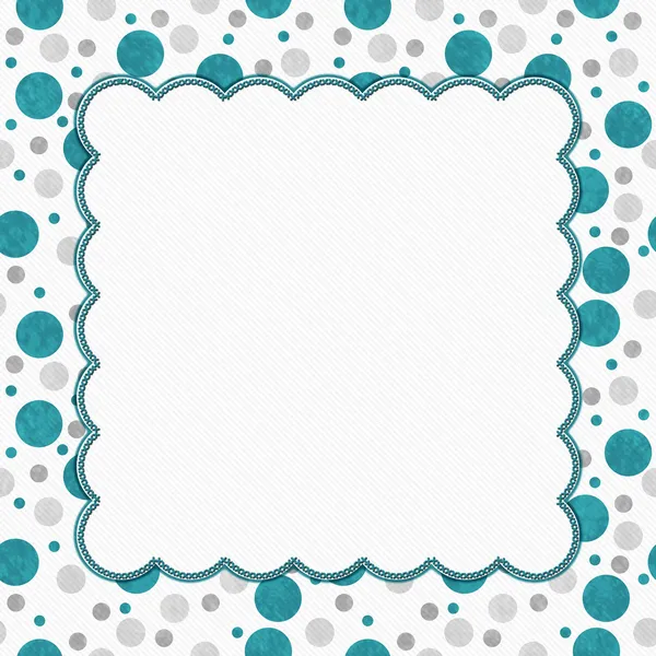 Teal, Gray and White Polka Dots Frame with Embroidery Background