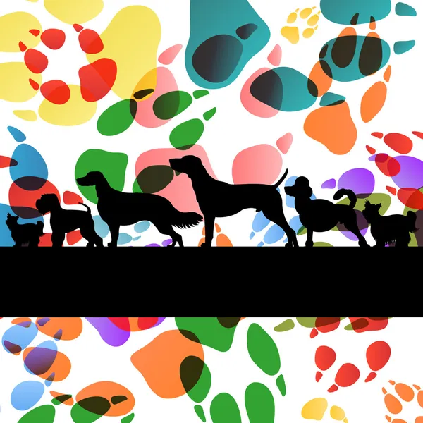 Dogs and dog footprints silhouettes colorful illustration collec
