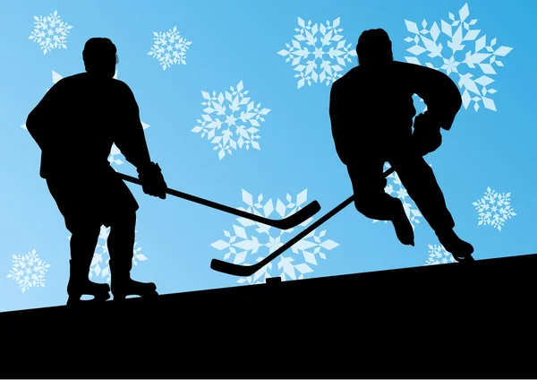 Active young men hockey players sport silhouettes in winter ice