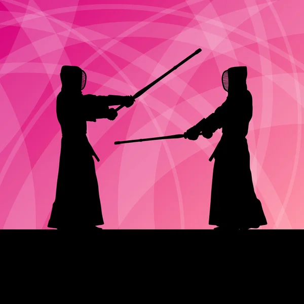 Active japanese kendo sword martial arts fighters sport silhouet