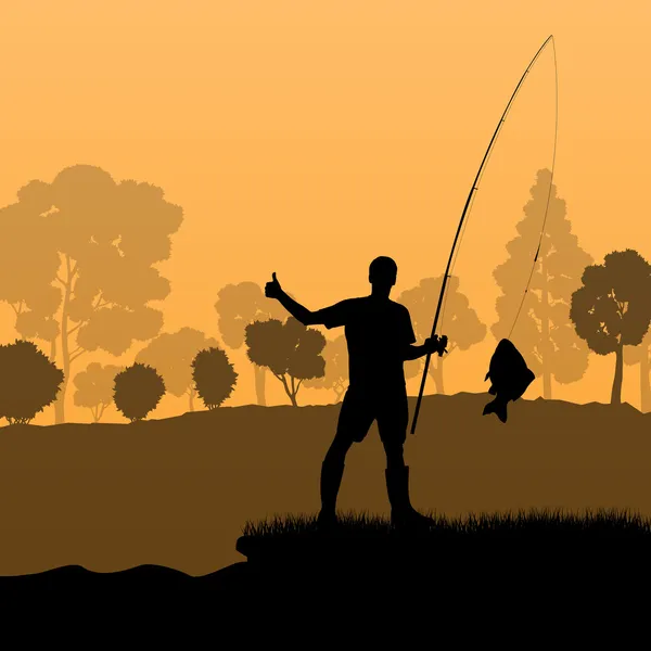 Fisherman, angler vector background landscape concept with trees