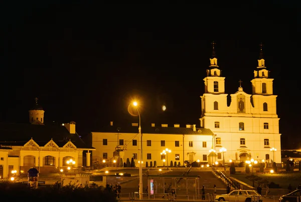 Cathedral of Holy Spirit at night in Minsk, Belarus