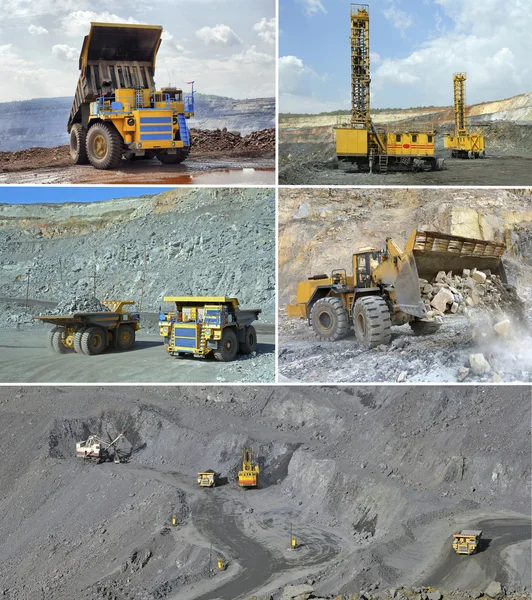 Set of images of open cast mining of iron ore