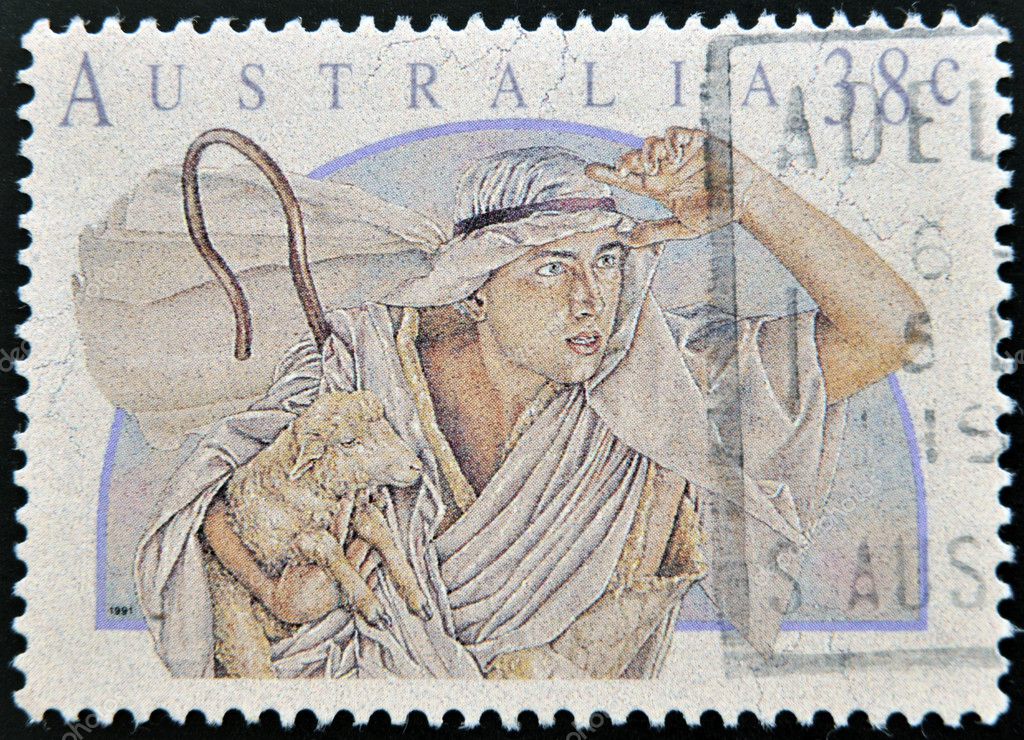 Stamp printed in Australia shows Shepherd Stock Editorial Photo