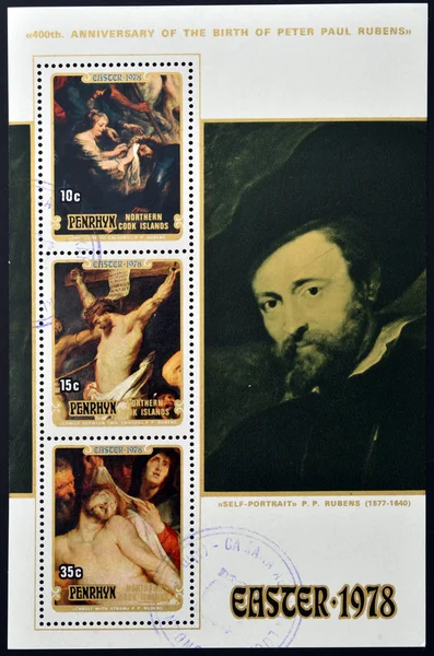 Collection stamps printed in cook island shows Three Easter themed paintings by Rubens