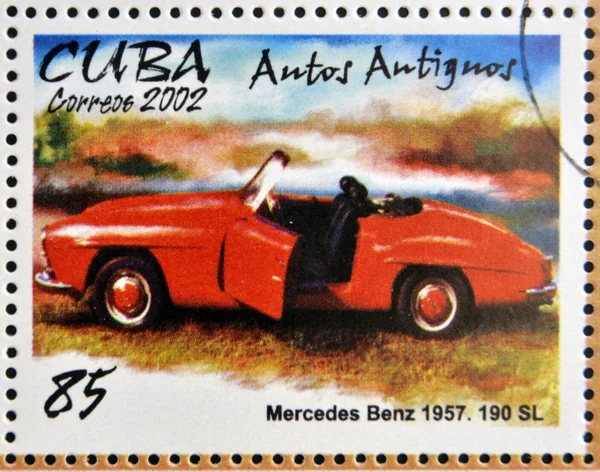 CUBA - CIRCA 2002: stamp printed in Cuba dedicated to retro car, shows Mercedes Benz 1957,190 SL, circa 2002