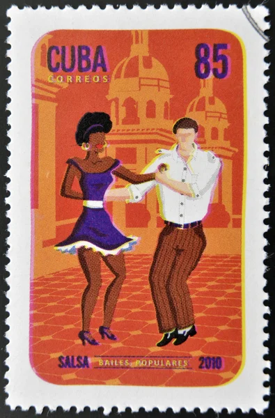 CUBA - CIRCA 2010: A stamp printed in Cuba dedicated to popular dances, shows salsa dance, circa 2010