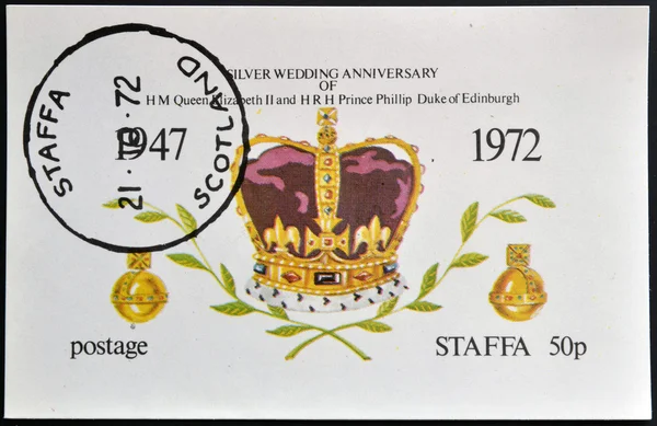 STAFFA - CIRCA 1972: stamp printed in Staffa, Scotland shows the crown of Queen Elizabeth II, circa 1972