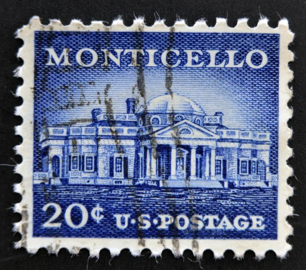 UNITED STATES OF AMERICA - CIRCA 1956:  stamp printed in USA, shows Monticello - the primary plantation of Thomas Jefferson, the third President of the United States, circa 1956