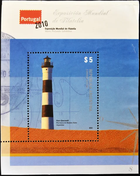 PORTUGAL - CIRCA 2010: A stamp printed in Portugal shows Querandí lighthouse in the province of Buenos Aires, Argentina, circa 2010